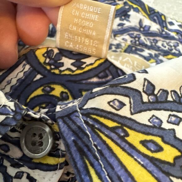 Michael Kors Womens Size L Blue Roll‎ Tab Pretty Paisley Button Up Collar Shirt - Picture 9 of 9